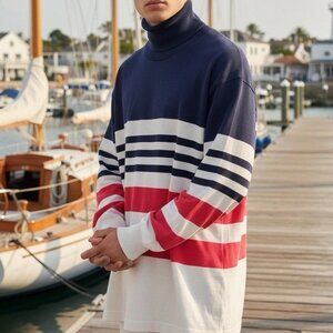 Vintage 90s American Eagle Mens Large Mock Neck Red White Blue Shirt Made In USA